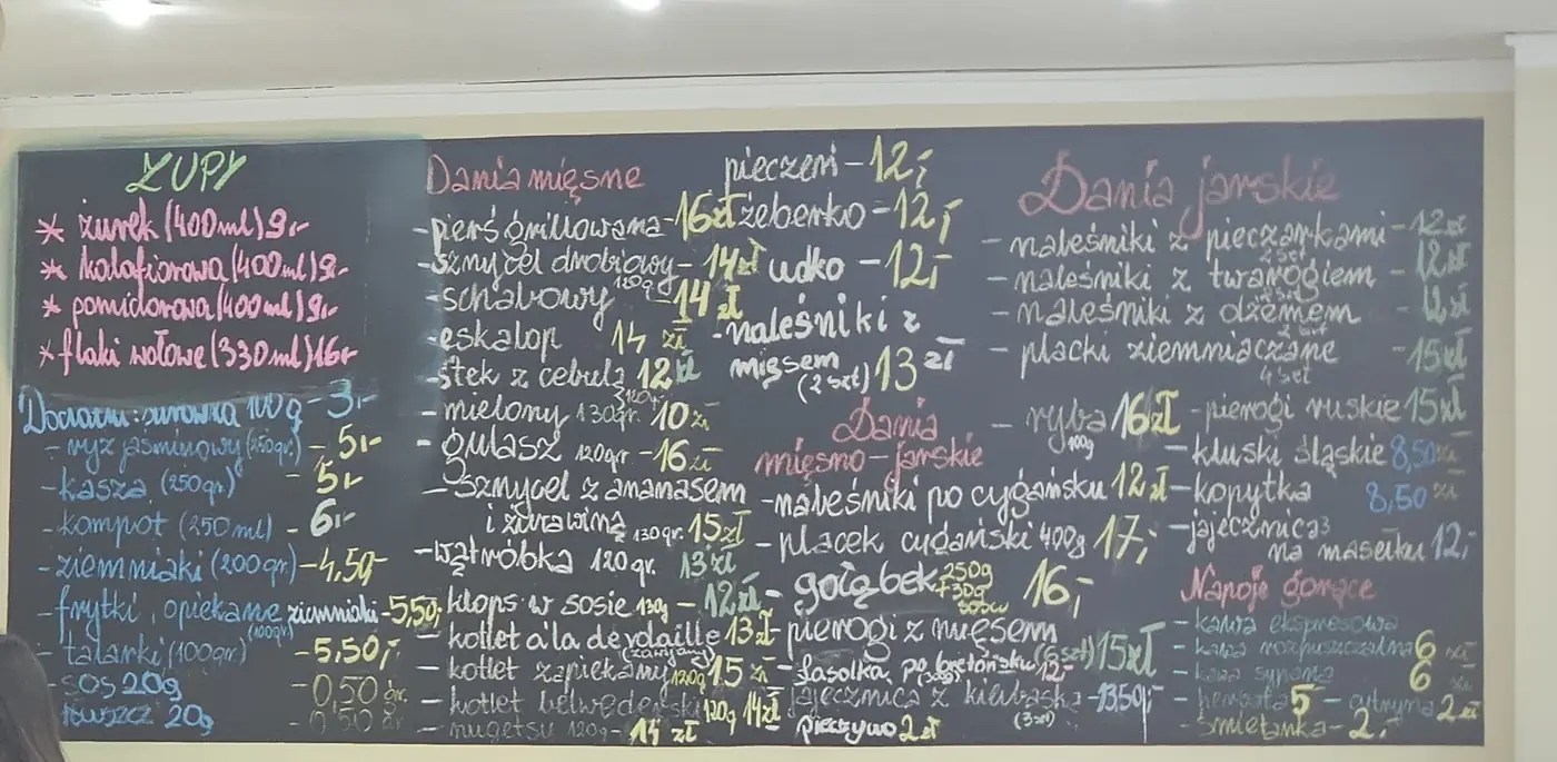 Tablica z menu w Barze Rodzynek